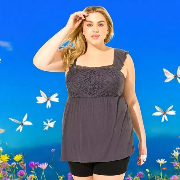 TORRID Plus Size Textured Jersey Knit Square Neck Flutter Sleeve Babydoll Top 2X - Picture 1 of 16